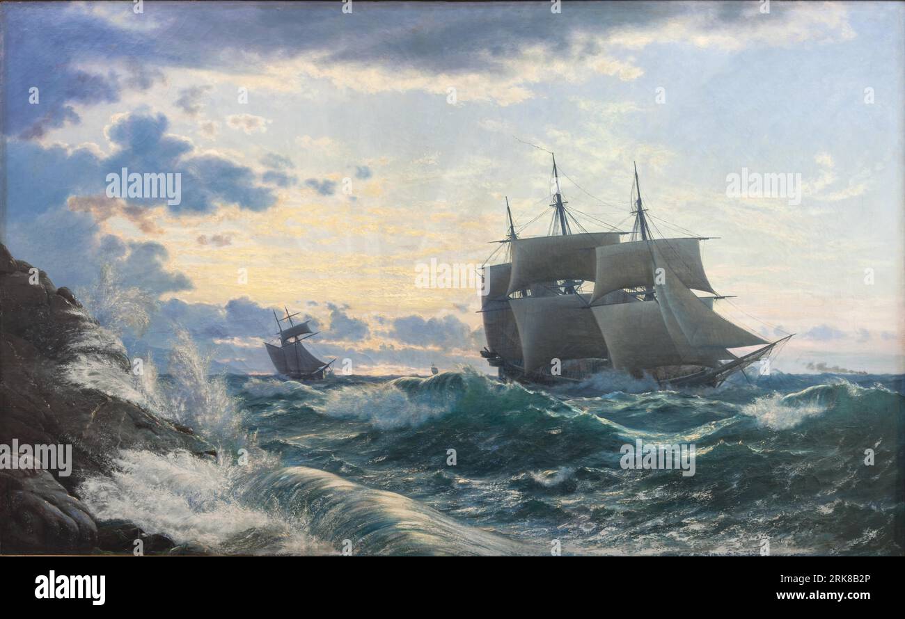 Skibe som morgenen efter en Storm klarer landet per sig 1878 di Carl Rasmussen Foto Stock