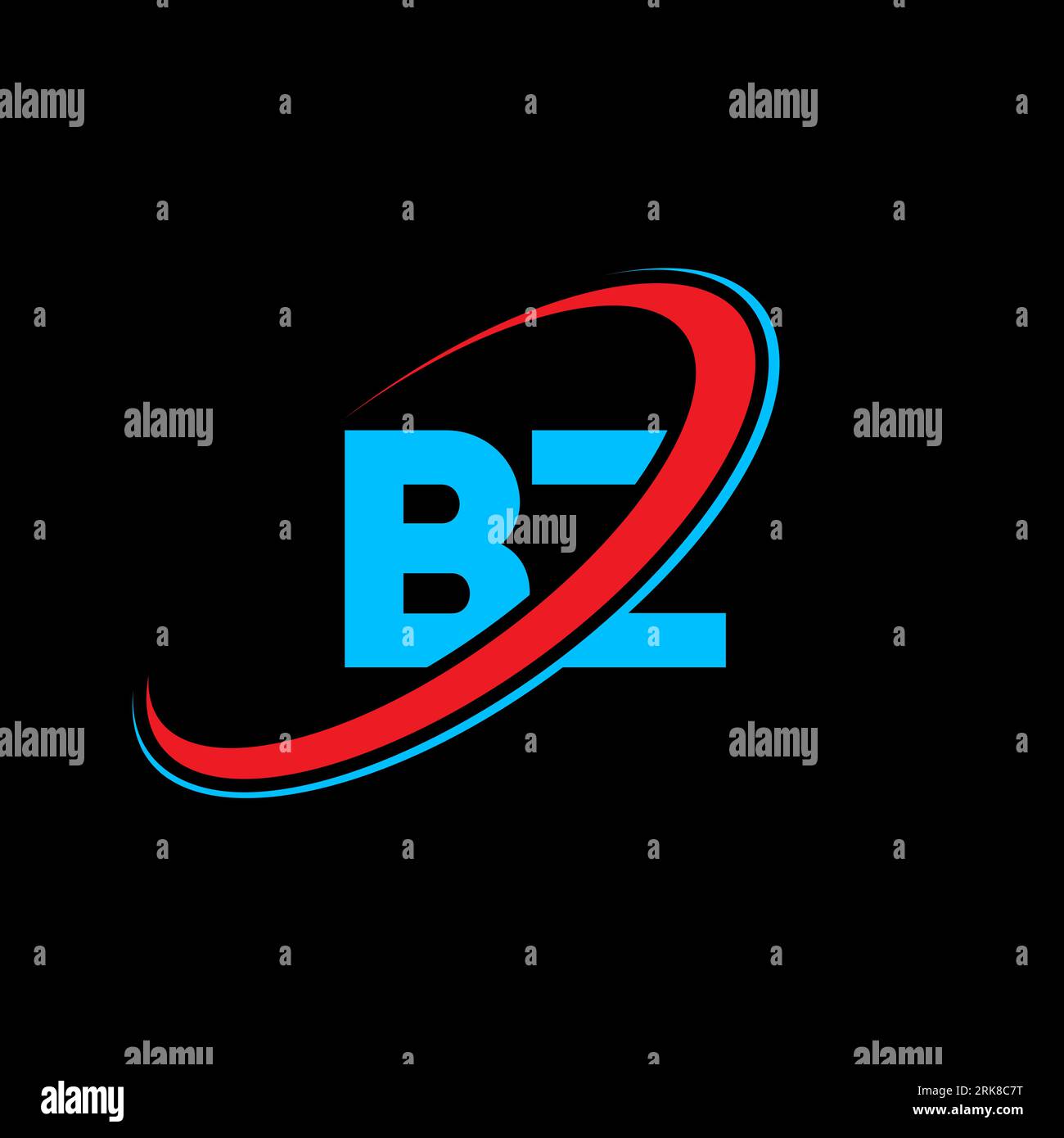 Logo BZ B Z Letter. Lettera iniziale BZ, cerchio collegato, monogramma maiuscolo, rosso e blu. Logo BZ, design B Z. bz, b z Illustrazione Vettoriale