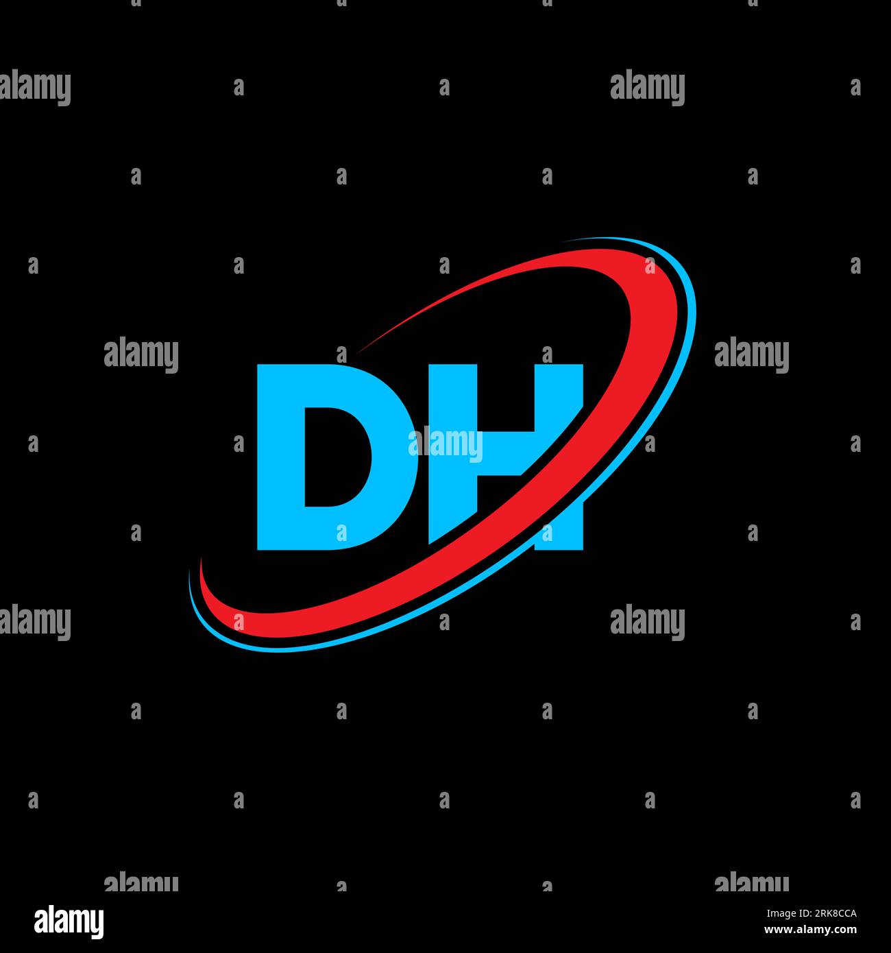 Logo DH D H Letter. Lettera iniziale DH, cerchio collegato, monogramma maiuscolo, rosso e blu. Logo DH, design D H. dh, d h Illustrazione Vettoriale