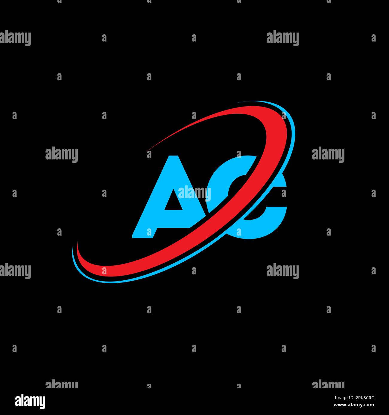Logo AC A C Letter. Lettera iniziale, cerchio collegato CA, monogramma maiuscolo, rosso e blu. Logo AC, design A C. ac, a c Illustrazione Vettoriale