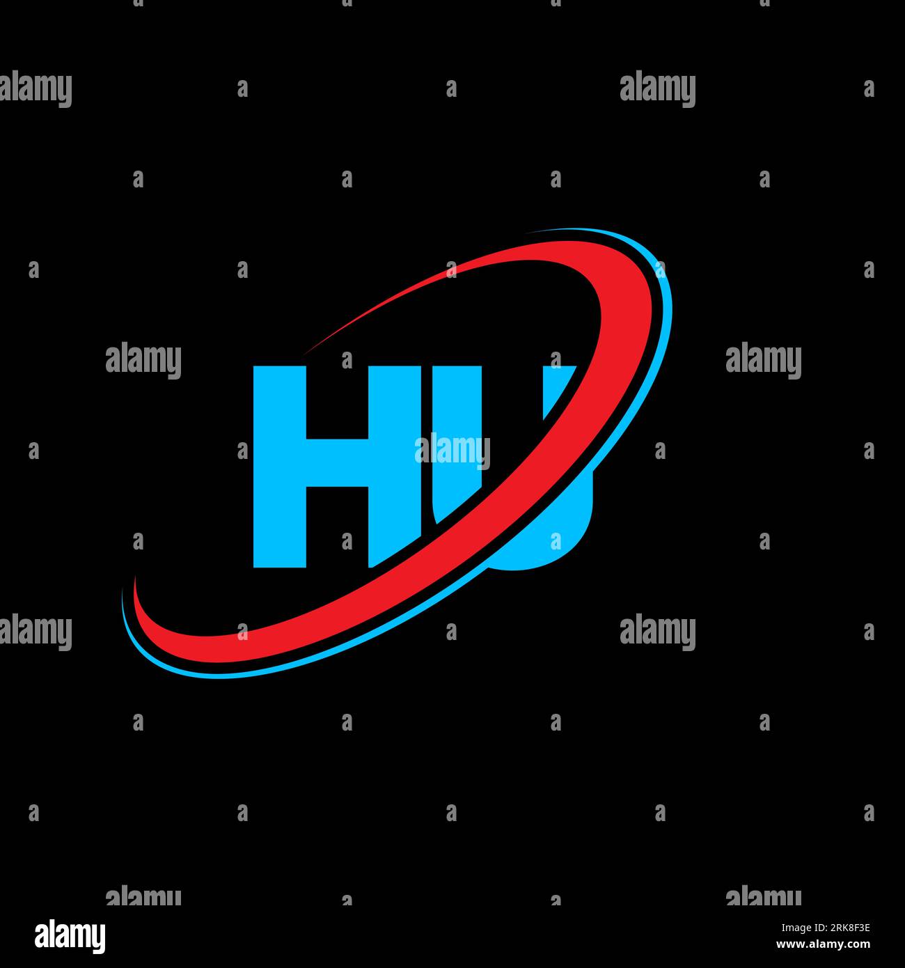 Logo HU H U Letter. Lettera iniziale HU, cerchio maiuscola, logo rosso e blu. Logo HU, design H U. hu, h u Illustrazione Vettoriale