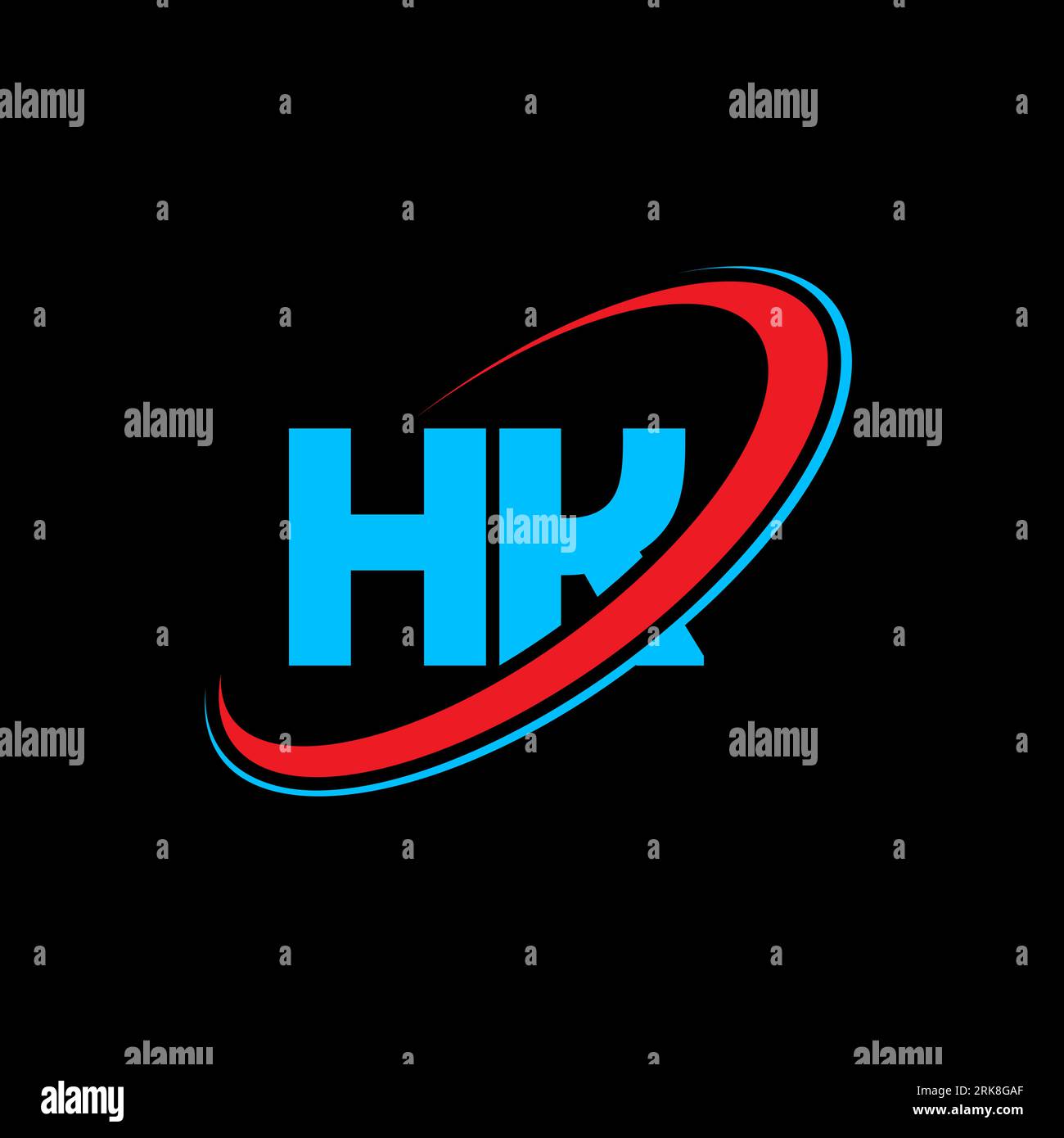 Logo HK H K Letter. Lettera iniziale HK, cerchio collegato, monogramma maiuscolo, rosso e blu. Logo HK, design H K. hk, h k Illustrazione Vettoriale