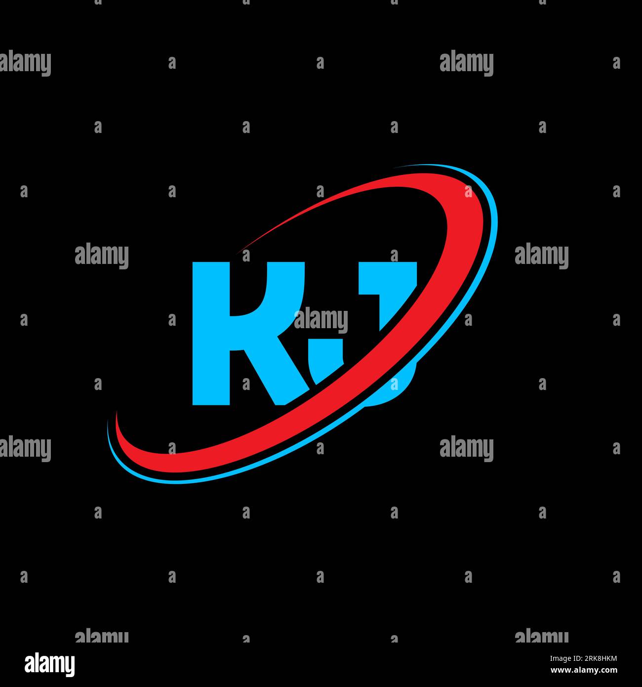 Logo KJ K J Letter. Lettera iniziale KJ Linked Circle logo monogramma maiuscolo rosso e blu. Logo KJ, design K J. kj, k j Illustrazione Vettoriale