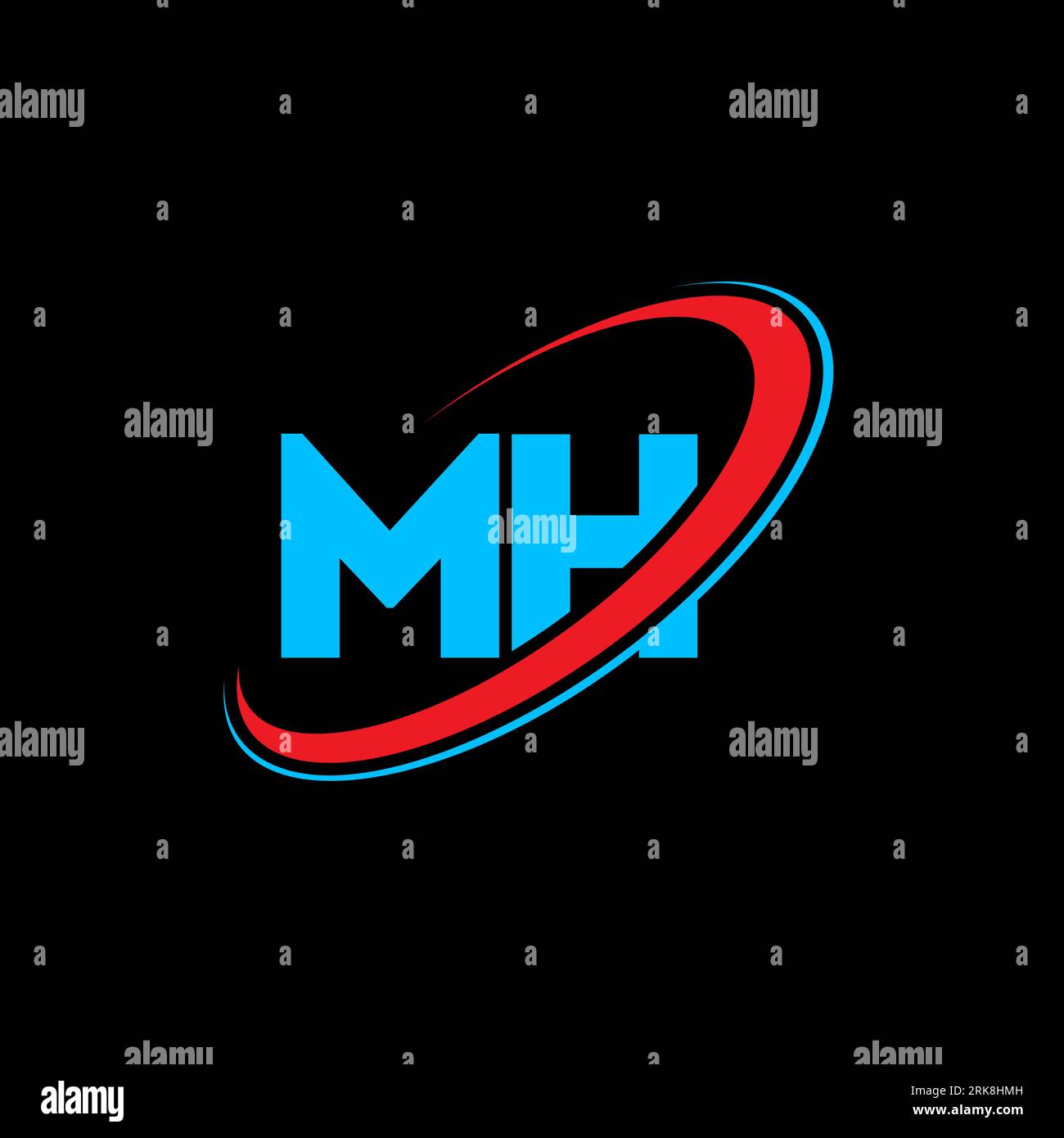 Logo MH M H Letter. Lettera iniziale MH Linked Circle logo monogramma maiuscolo rosso e blu. Logo MH, design M H. mh, m h Illustrazione Vettoriale
