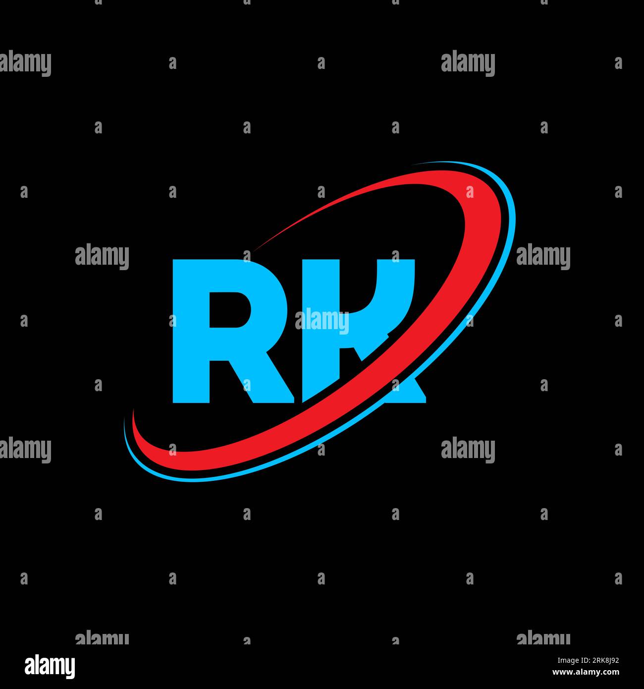 Logo RK R K Letter. Lettera iniziale RK, cerchio collegato, monogramma maiuscolo, rosso e blu. Logo RK, design R K. rk, r k Illustrazione Vettoriale