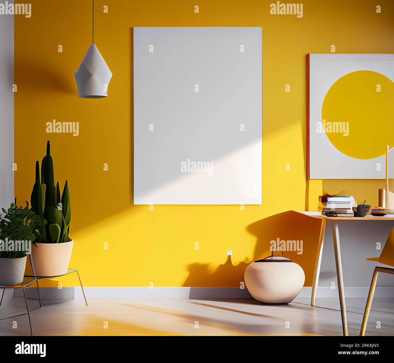 Home interno poster mock up con cornice verticale - parete mock up interno. Parete art. 3D rendering, illustrazione 3D Foto Stock