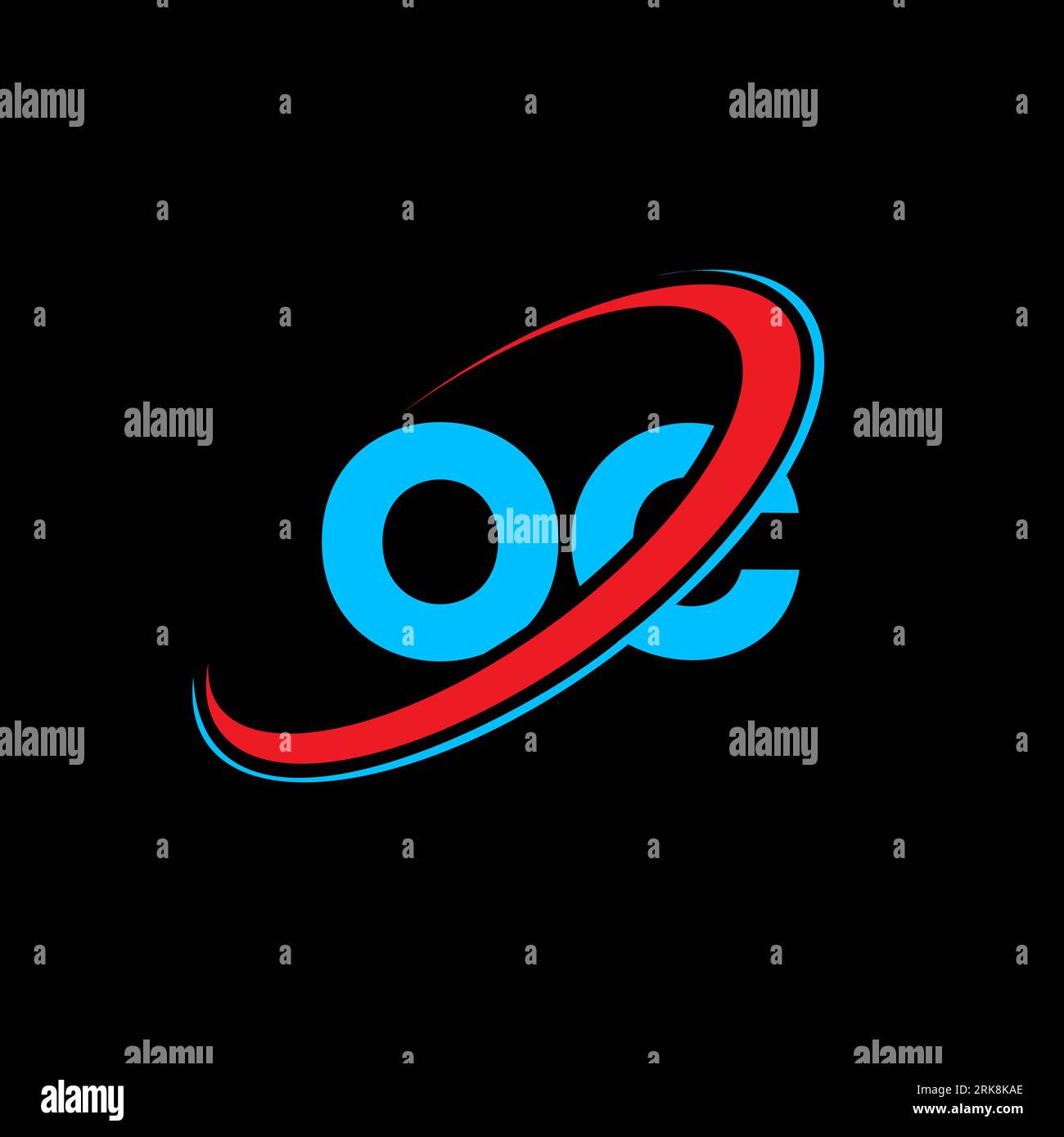 Logo OC o C Letter. Logo OC con lettera iniziale, cerchio in maiuscolo, rosso e blu. Logo OC, design o C. oc, o c Illustrazione Vettoriale