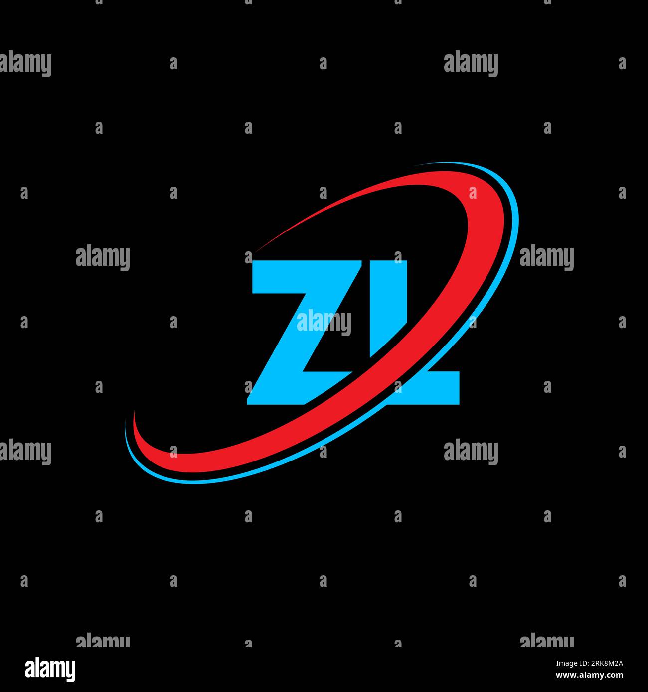 Logo ZL Z L Letter. Lettera iniziale ZL, cerchio collegato, monogramma maiuscolo, rosso e blu. Logo ZL, design Z L. zl, z l Illustrazione Vettoriale
