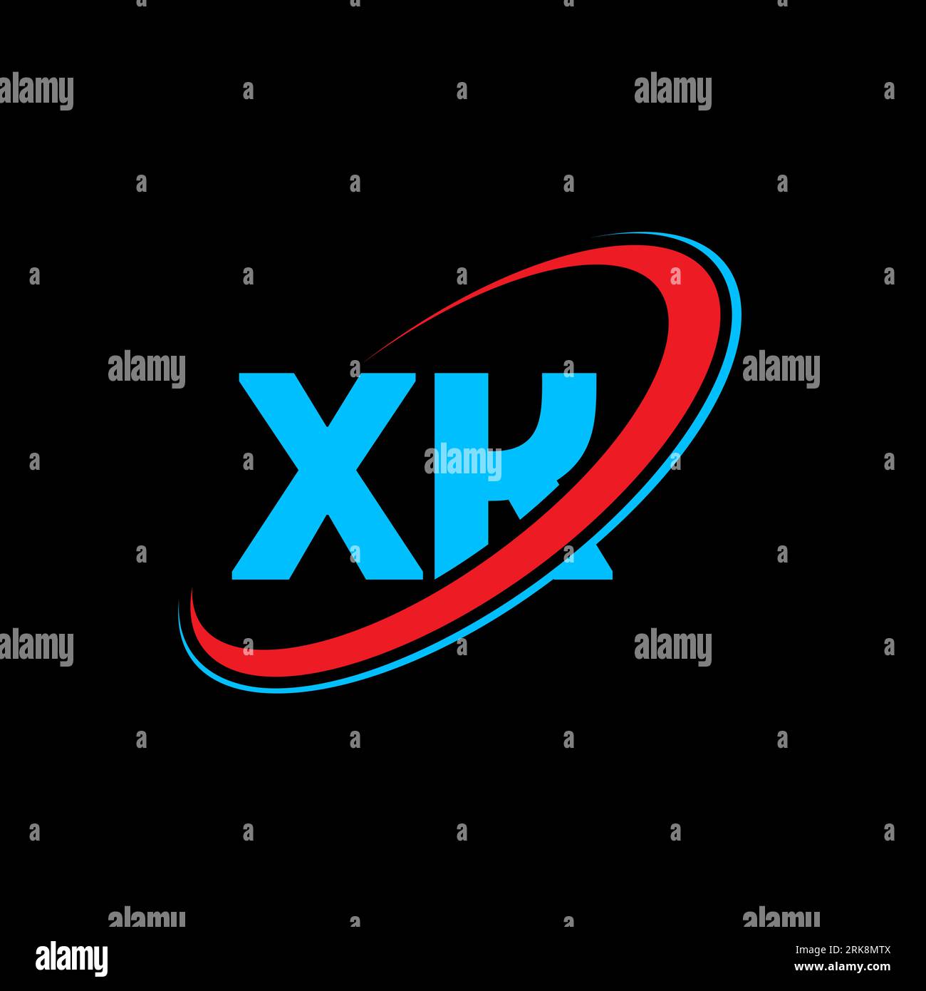 Logo XK X K Letter. Lettera iniziale XK, cerchio collegato, monogramma maiuscolo, rosso e blu. Logo XK, design X K. xk, x k Illustrazione Vettoriale
