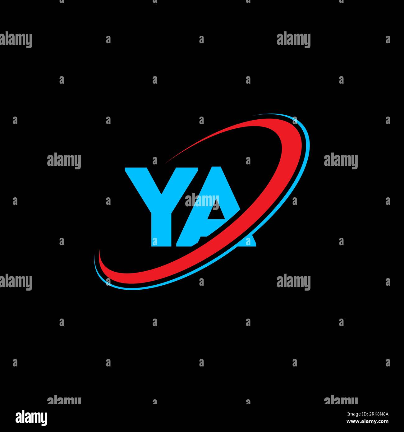 Logo YA Y A Letter. Lettera iniziale, cerchio collegato AP, monogramma maiuscolo, rosso e blu. Logo YA, Y Un design Illustrazione Vettoriale
