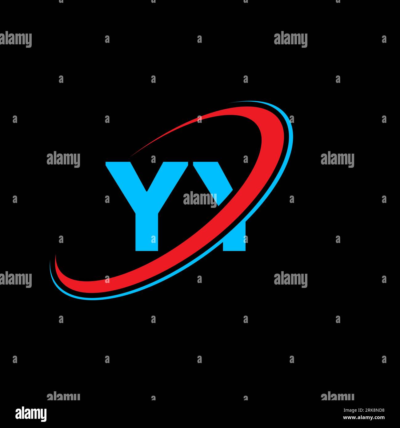 Logo YY Y Y Y Letter. Logo con lettera iniziale YY, cerchio con collegamento in maiuscolo, rosso e blu. Logo YY, design Y Y. yy, y y Illustrazione Vettoriale
