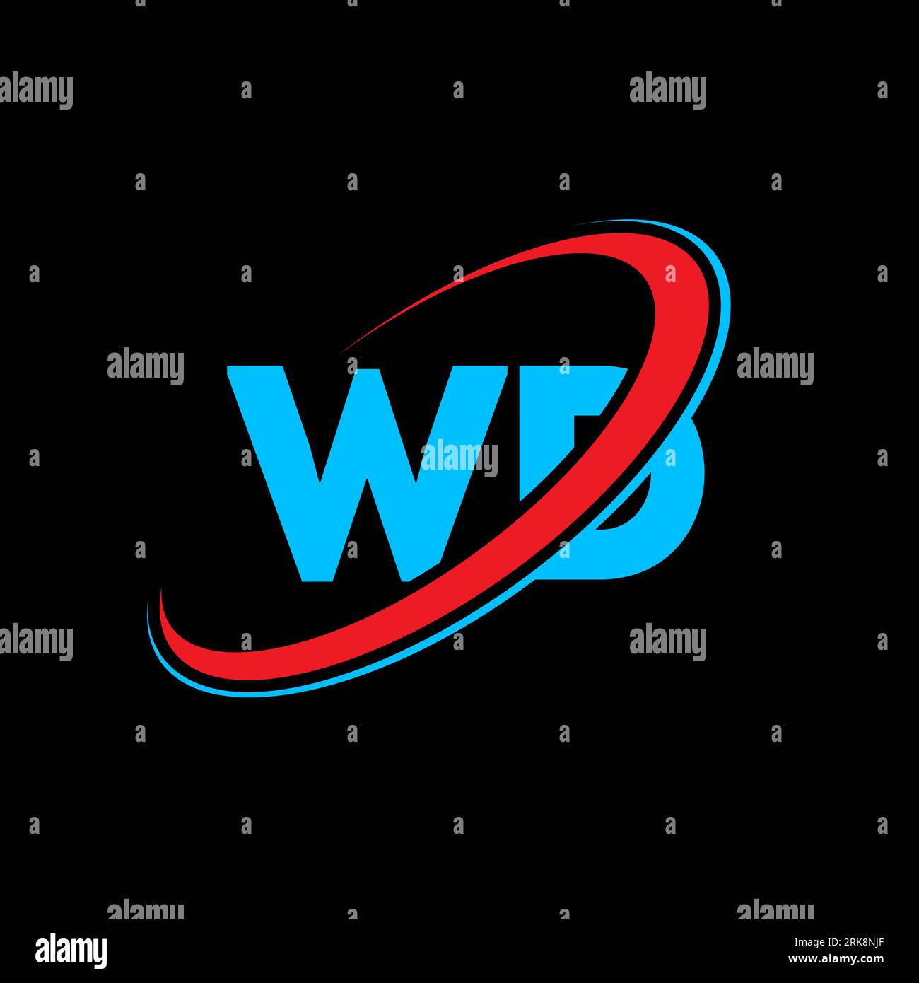 Logo WD W D Letter. Lettera iniziale WD Linked Circle logo monogramma maiuscolo rosso e blu. Logo WD, design W D. wd, w p Illustrazione Vettoriale