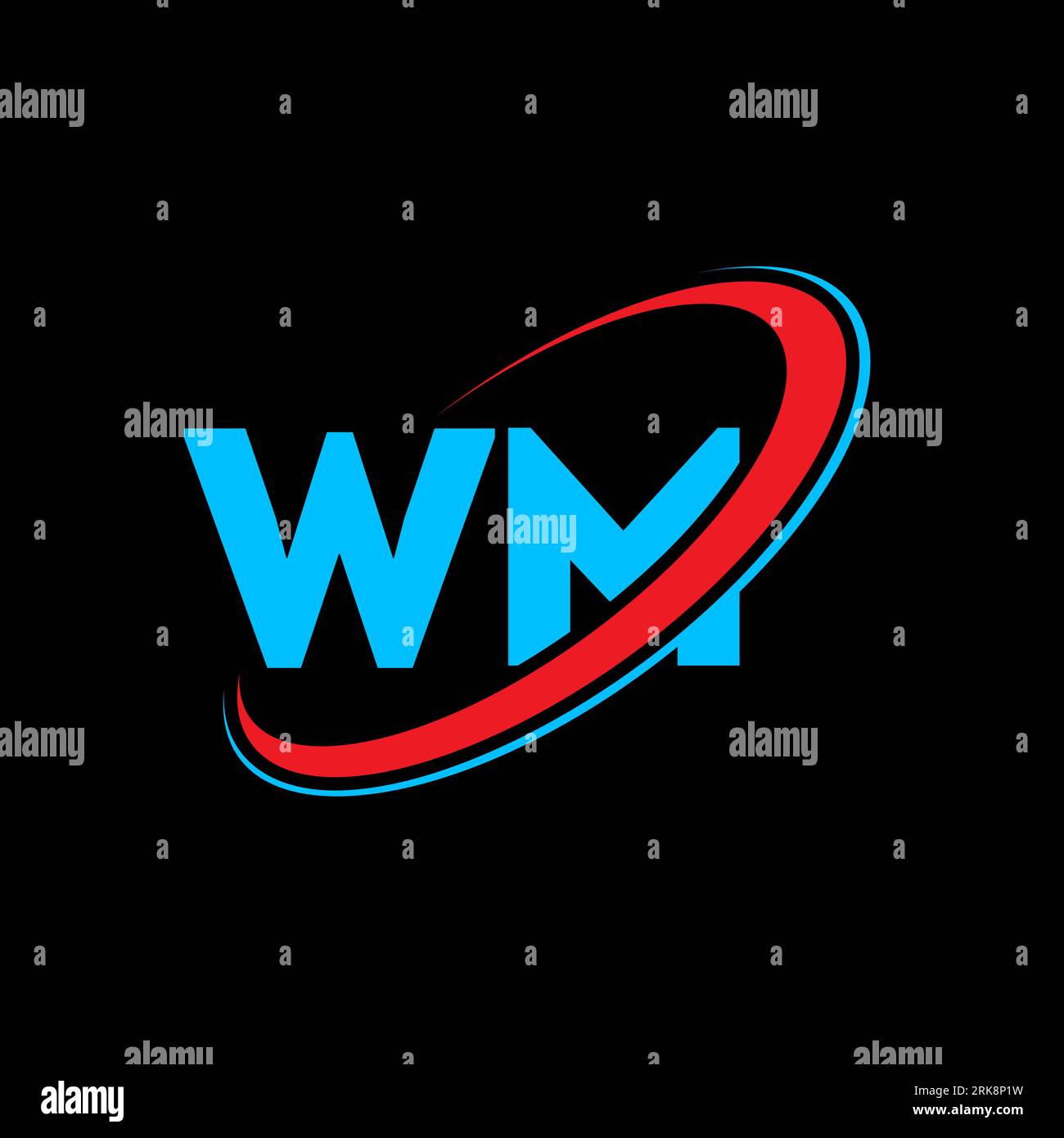 Logo WM W M Letter. Lettera iniziale WM Linked Circle logo monogramma maiuscolo rosso e blu. Logo WM, design W M. wm, w m Illustrazione Vettoriale