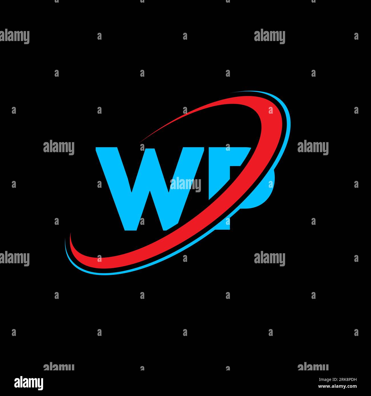 Logo WP W P Letter. Lettera iniziale WP Linked Circle logo monogramma maiuscolo rosso e blu. Logo WP, design W P. wp, W p, W&P Illustrazione Vettoriale