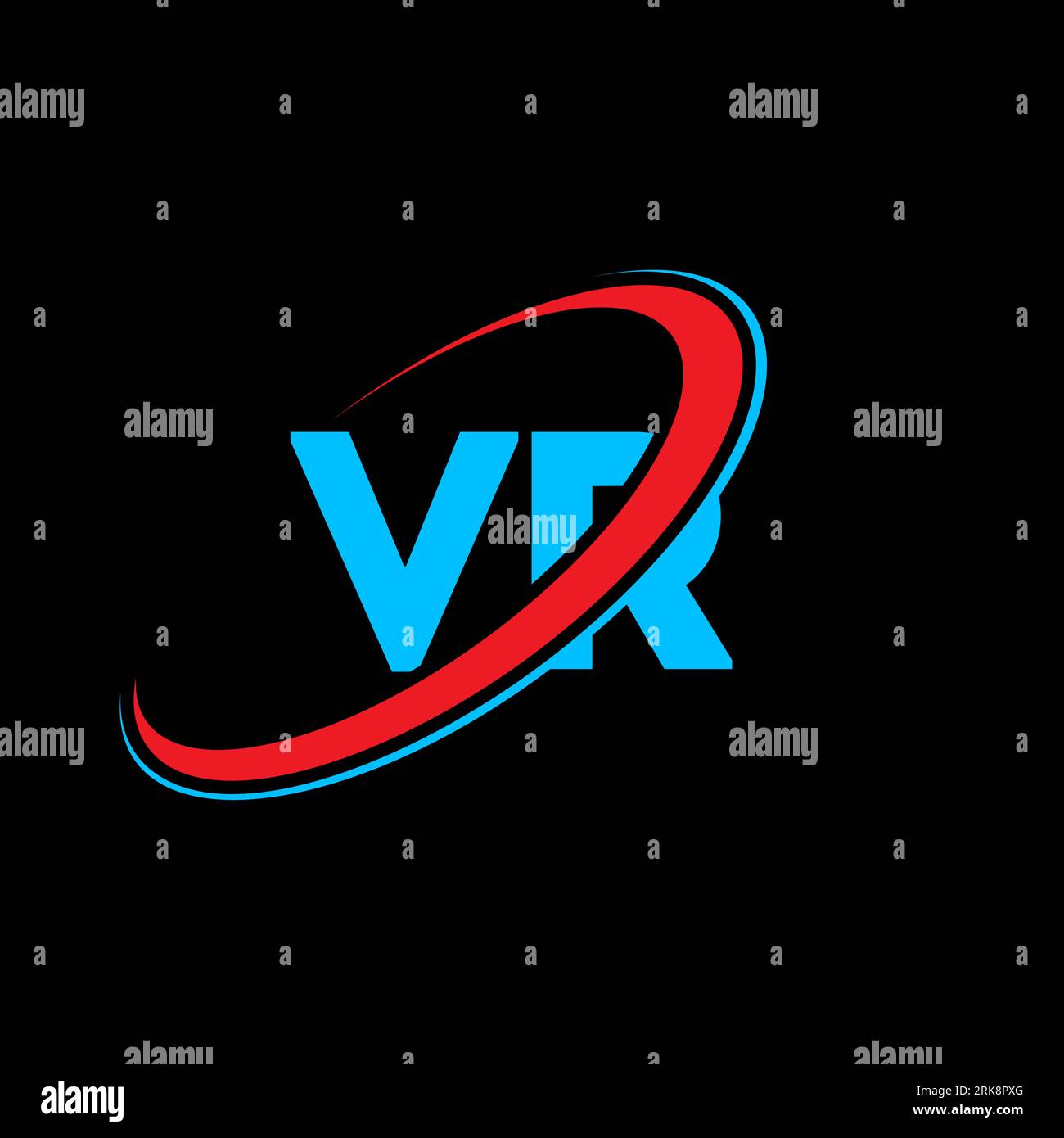 Logo VR V R Letter. Logo VR con lettera iniziale e cerchio con monogramma maiuscolo rosso e blu. Logo VR, design V R. vr, v r Illustrazione Vettoriale