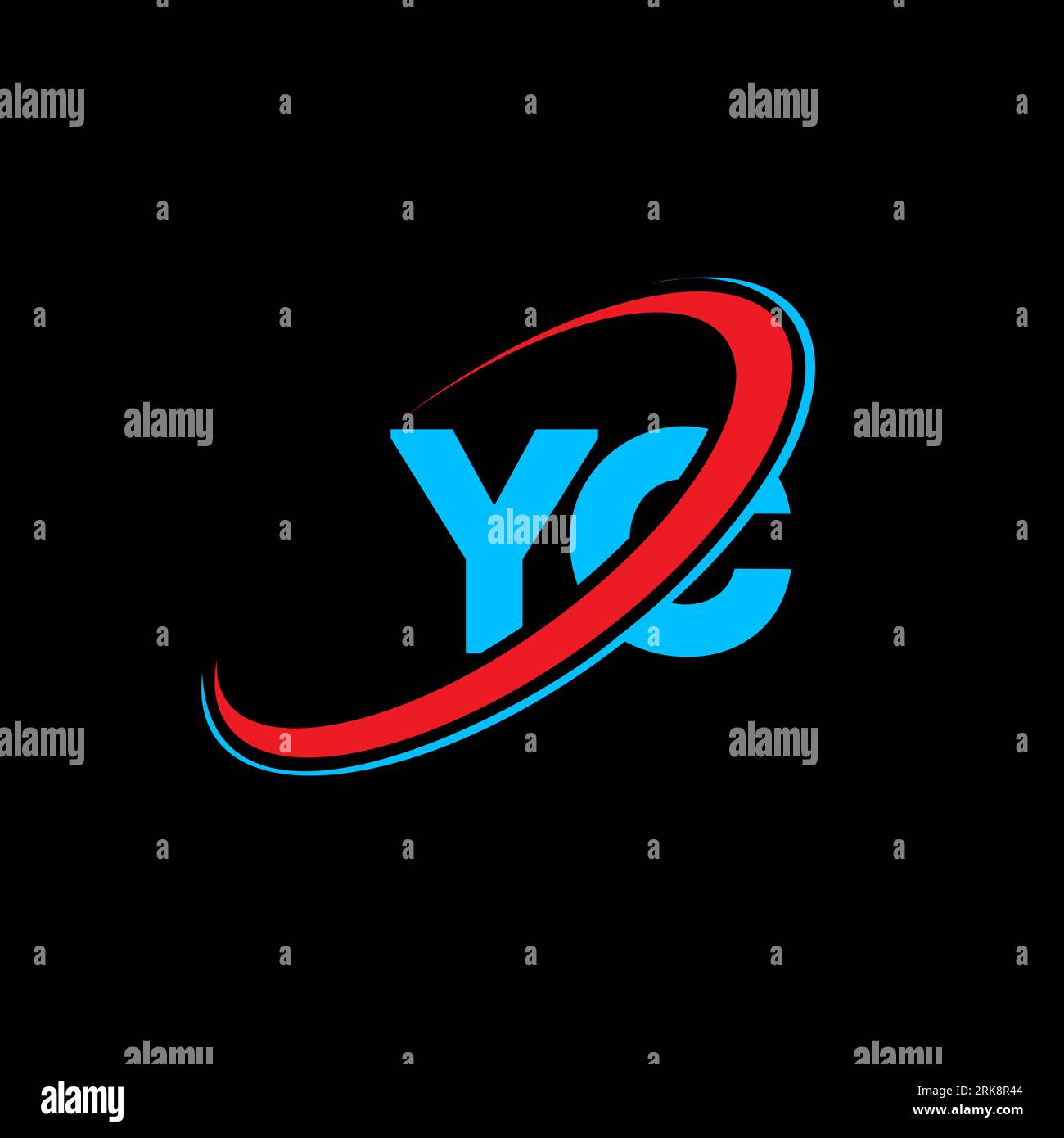 Logo YC Y C Letter. Lettera iniziale YC, cerchio collegato, monogramma maiuscolo, rosso e blu. Logo YC, design Y C. yc, y c Illustrazione Vettoriale