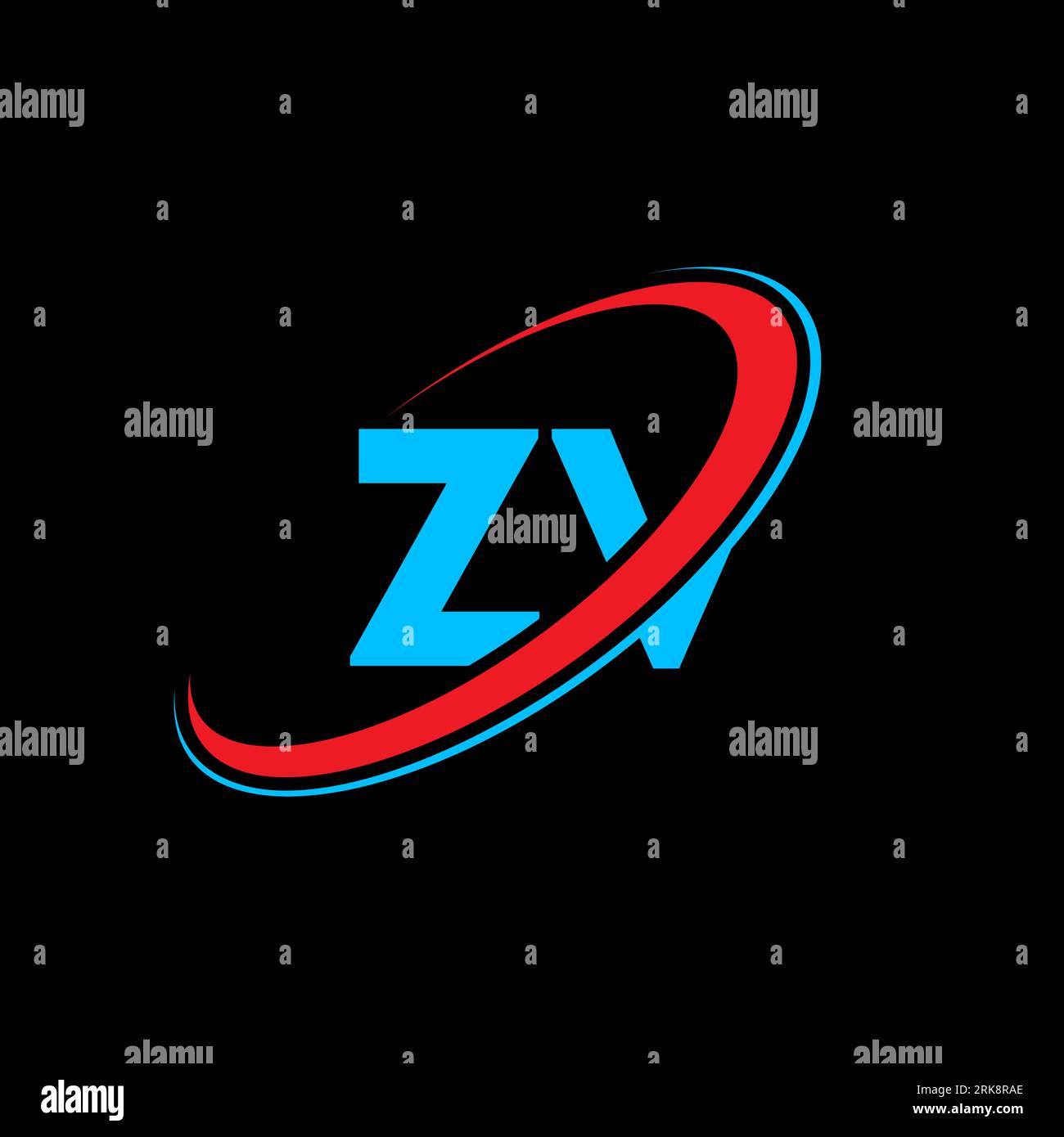 Logo ZV Z V Letter. Lettera iniziale ZV, cerchio collegato, monogramma maiuscolo, rosso e blu. Logo ZV, design Z V. zv, z v Illustrazione Vettoriale