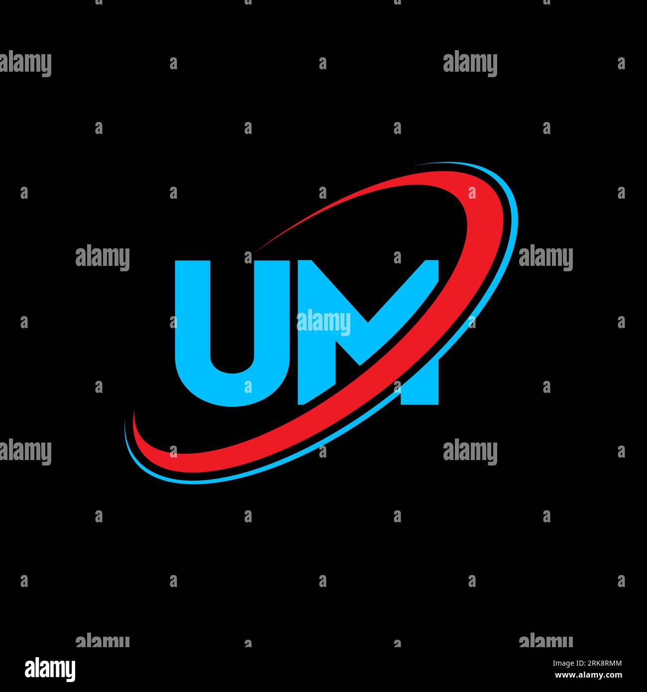 Logo UM U M Letter. Lettera iniziale cerchio collegato UM monogramma maiuscolo rosso e blu. Logo UM, design UM. um, um Illustrazione Vettoriale