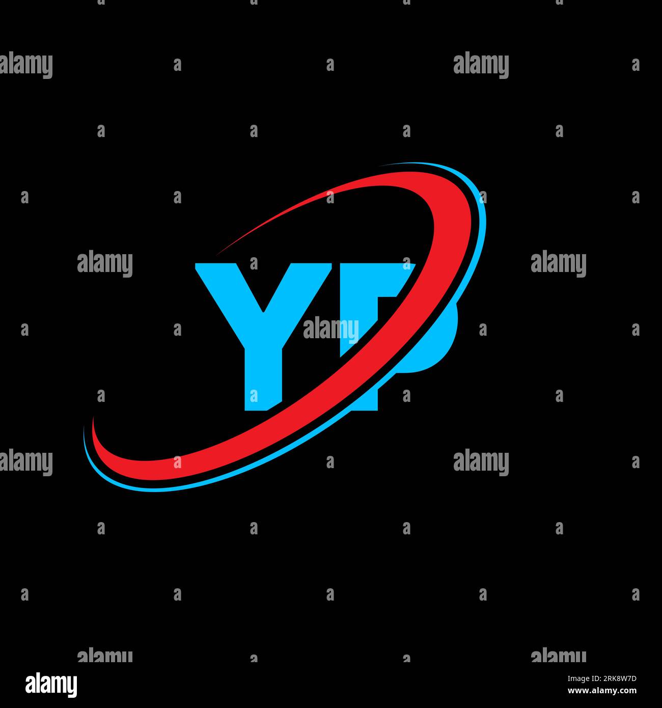Logo YP Y P Letter. Lettera iniziale, cerchio collegato YP, monogramma maiuscolo, rosso e blu. Logo YP, design Y P. yp, y p, Y&P. Illustrazione Vettoriale