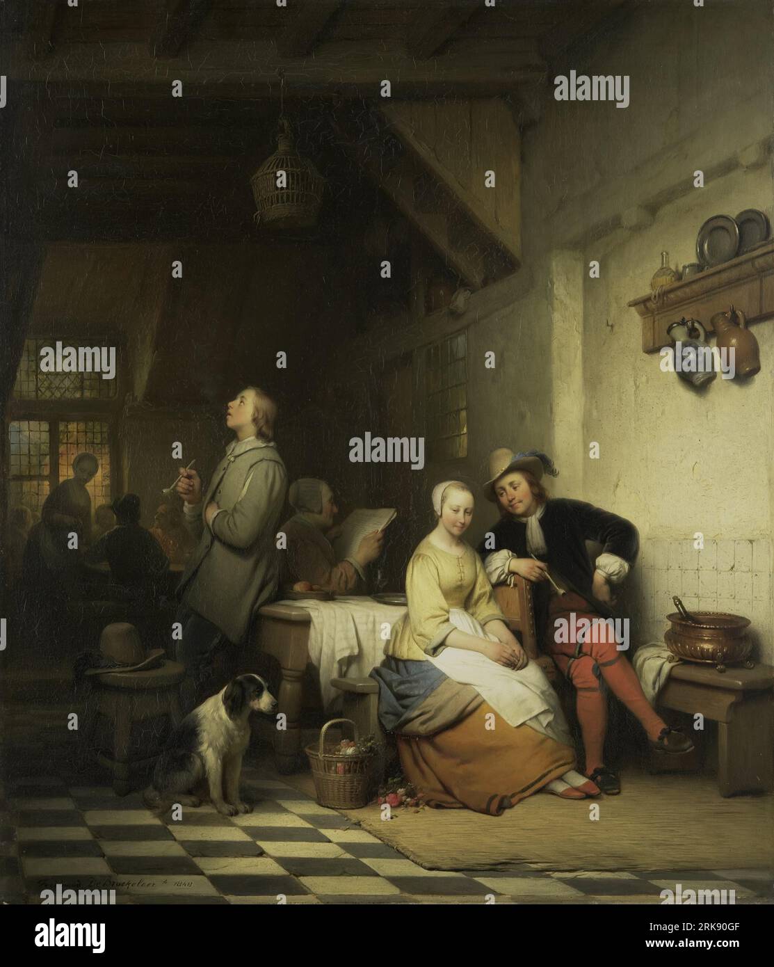 Interno di una locanda, con figure in Costume del XVII secolo 1848 di Ferdinand de Braekeleer il Vecchio Foto Stock