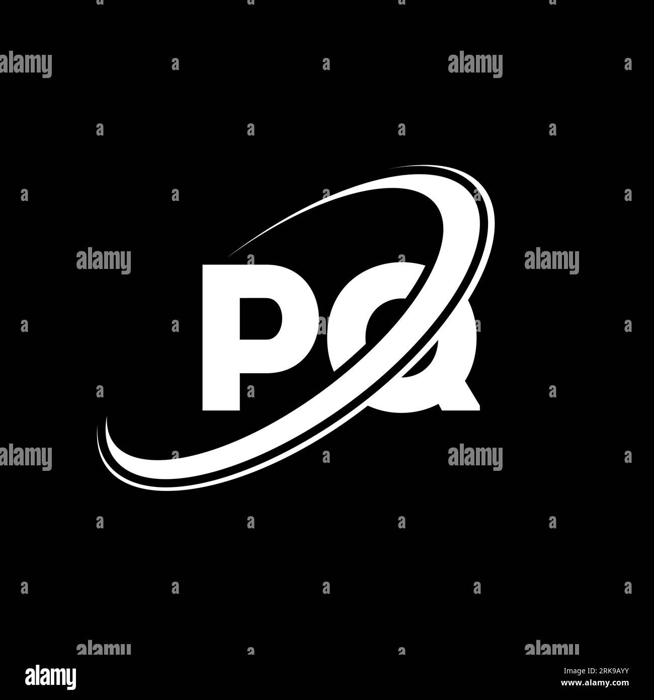Logo PQ. Design P Q. Lettera bianca della qualità di stampa. Logo PQ/P Q Letter. Logo monogramma maiuscolo con cerchio collegato PQ iniziale. Illustrazione Vettoriale