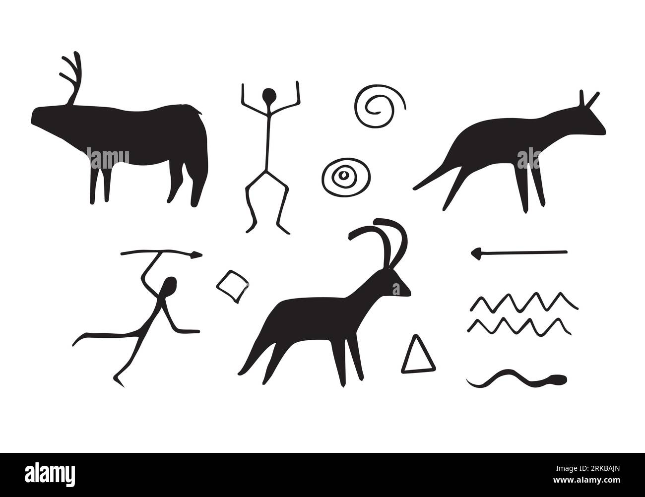 Serie vettoriale di antichi dipinti rupestri isolati su sfondo bianco Illustrazione Vettoriale