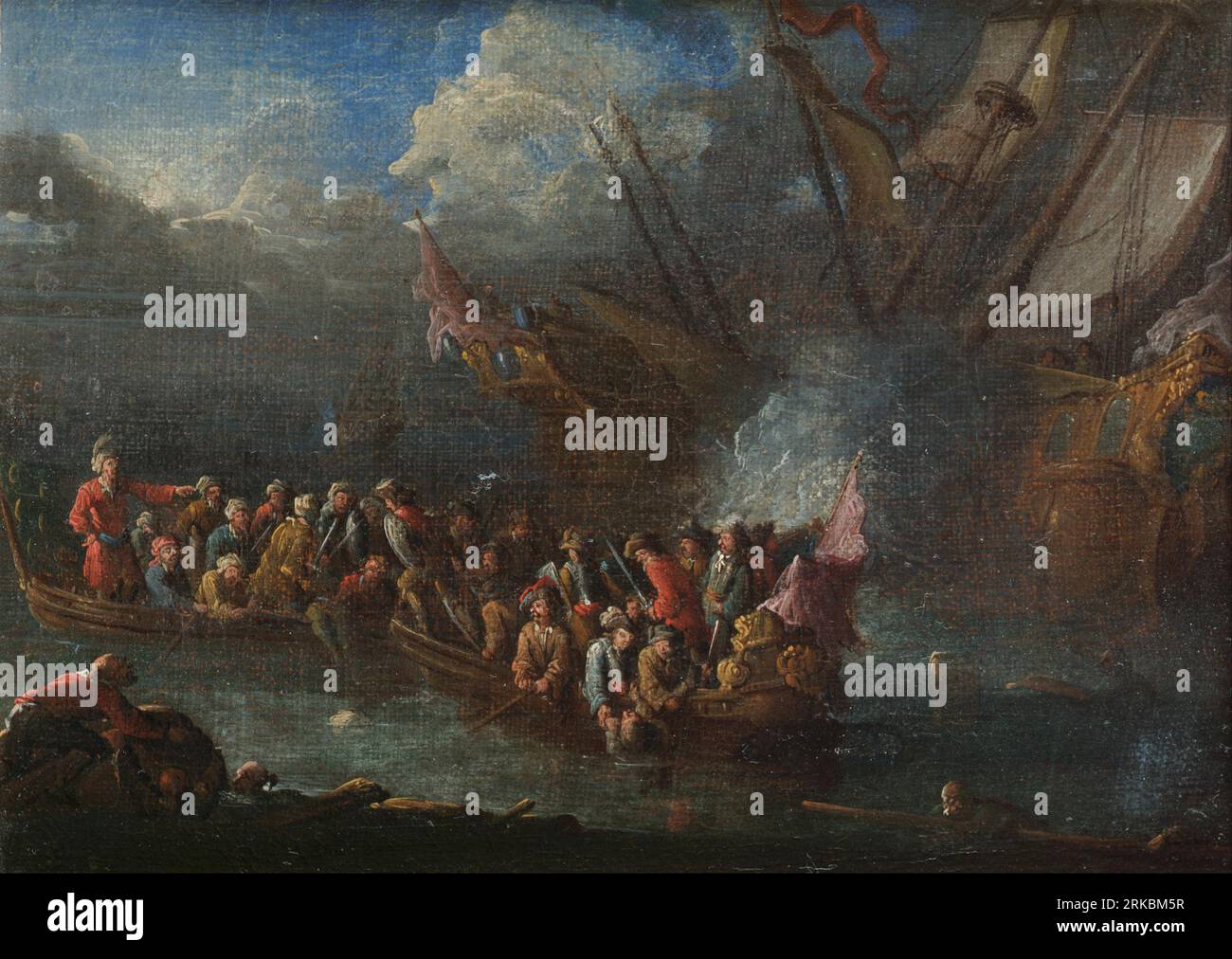 Marinai in fuga da una nave in fiamme tra il 1679 e il 1736 da Jan Baptist van der Meiren Foto Stock