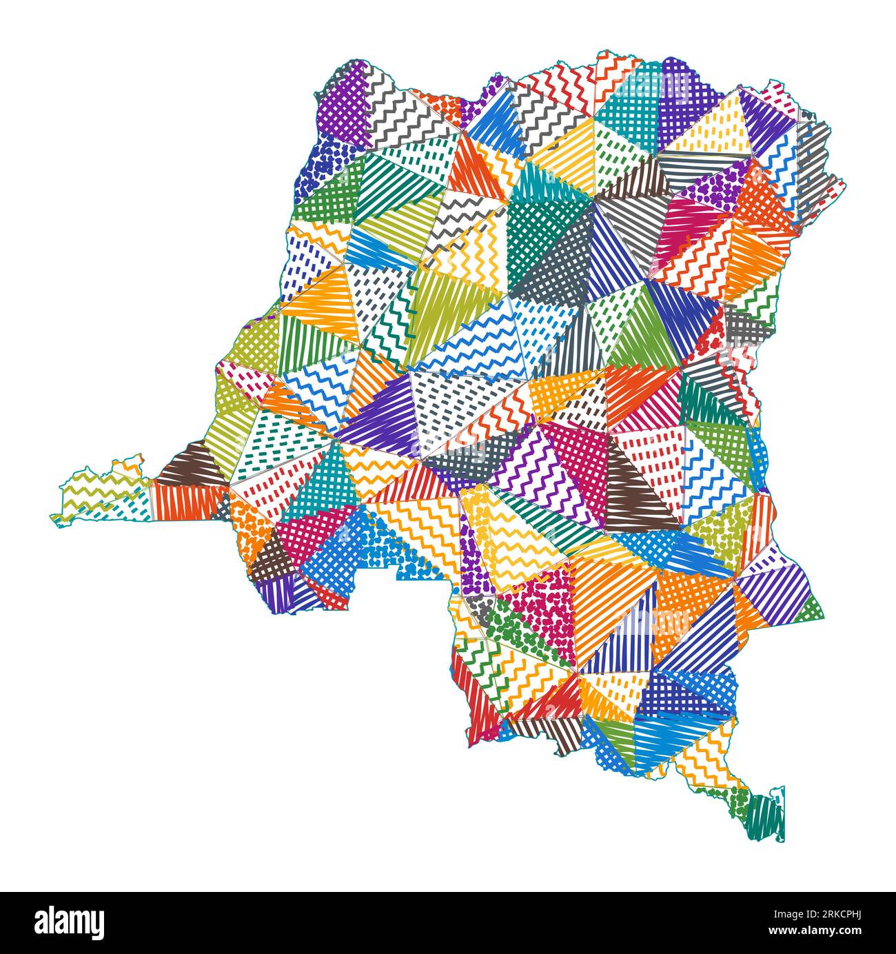 Mappa in stile bambino della Repubblica Democratica del Congo. Poligoni disegnati a mano a forma di Repubblica Democratica del Congo. Illustrazione Vettoriale