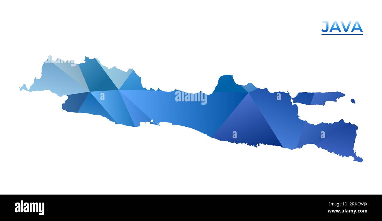 Mappa Java poligonale vettoriale. Isola geometrica vibrante in basso stile poli. Immagini brillanti per le tue infografiche. Illustrazione Vettoriale