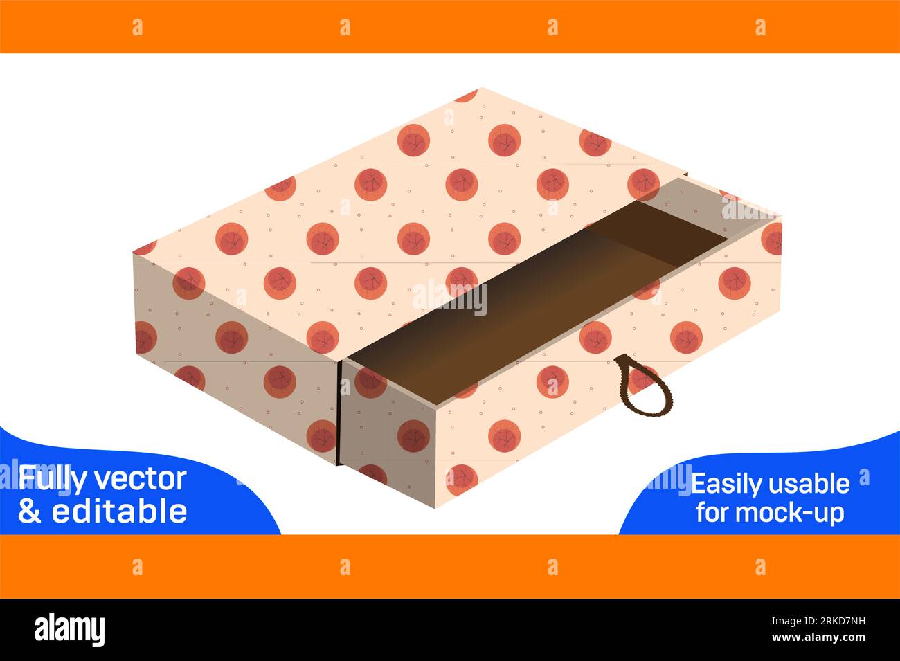 Modello dieline per cassetti a manicotto e design scatola 3D modificabile e con colori Illustrazione Vettoriale