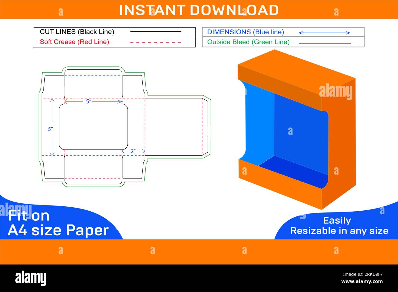 Modello di linea della linea di stampo per imballaggio con scatola di visualizzazione del prodotto personalizzata e design della scatola 3D. Illustrazione Vettoriale