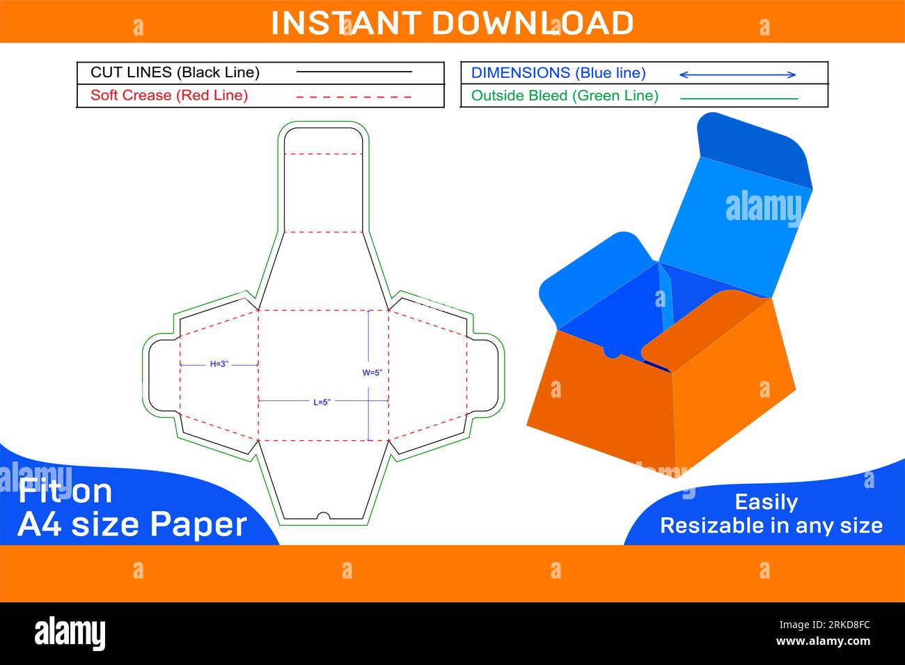 Contenitore per alimenti o articoli da regalo modello linea di stampo e design della scatola 3D facilmente ridimensionabile e modificabile Illustrazione Vettoriale