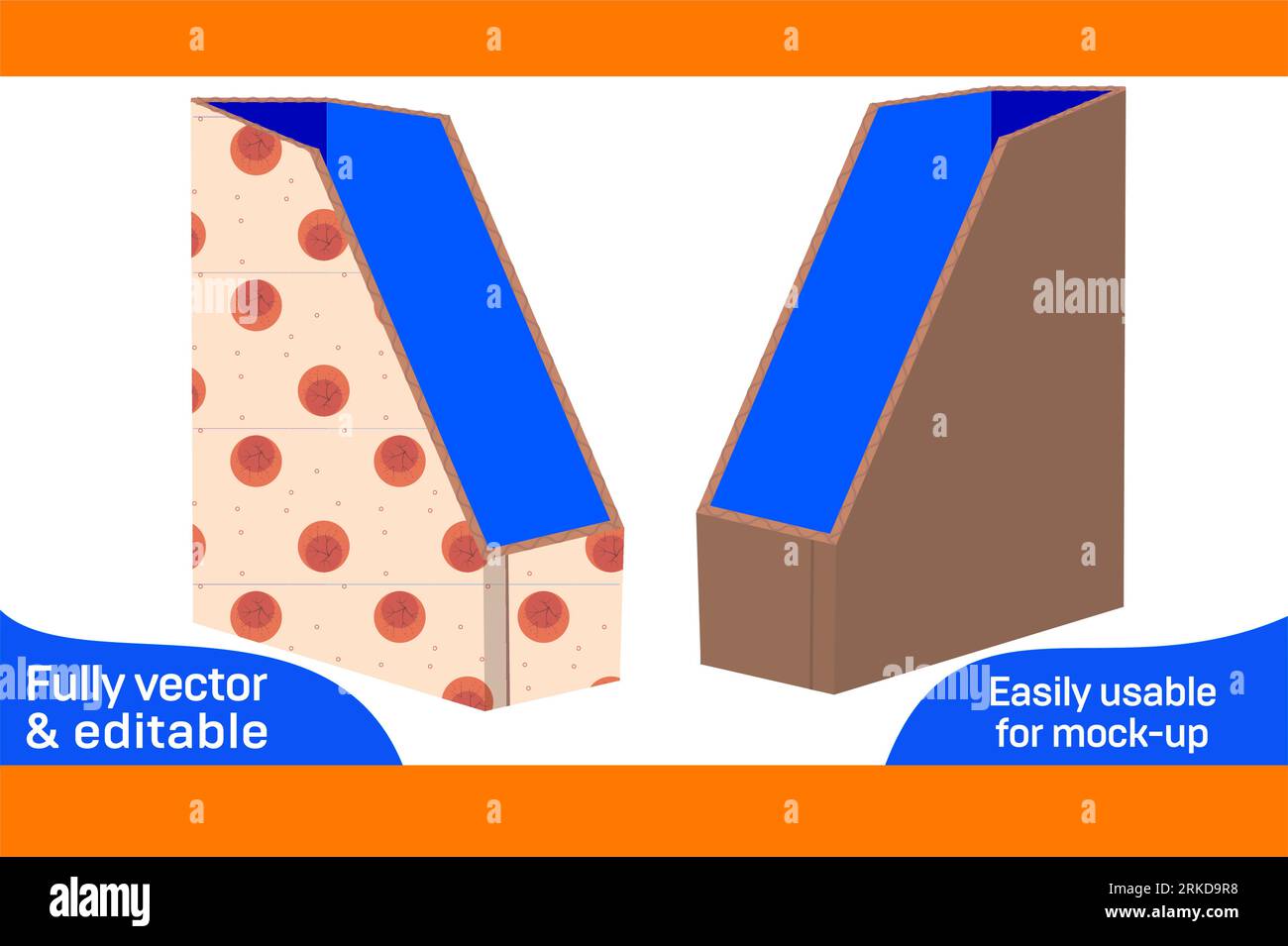 Scatola con contenitore impilabile in cartone ondulato o grossisti scatola con contenitore aperto modello di linea della matrice e file vettoriale 3D. Illustrazione Vettoriale