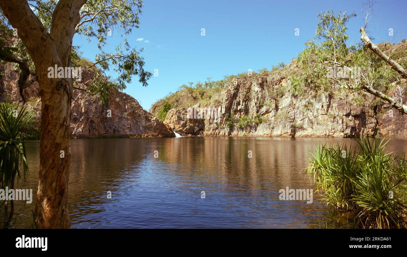 Piscina inferiore con cascata a Leliyn (Edith Falls, Nitmiluk), Northern Territory, Australia Foto Stock