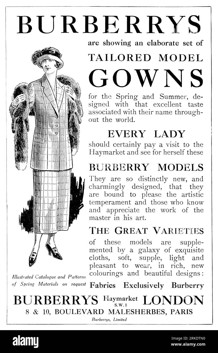 1923 pubblicità britannica per abiti da donna Burberry. Foto Stock