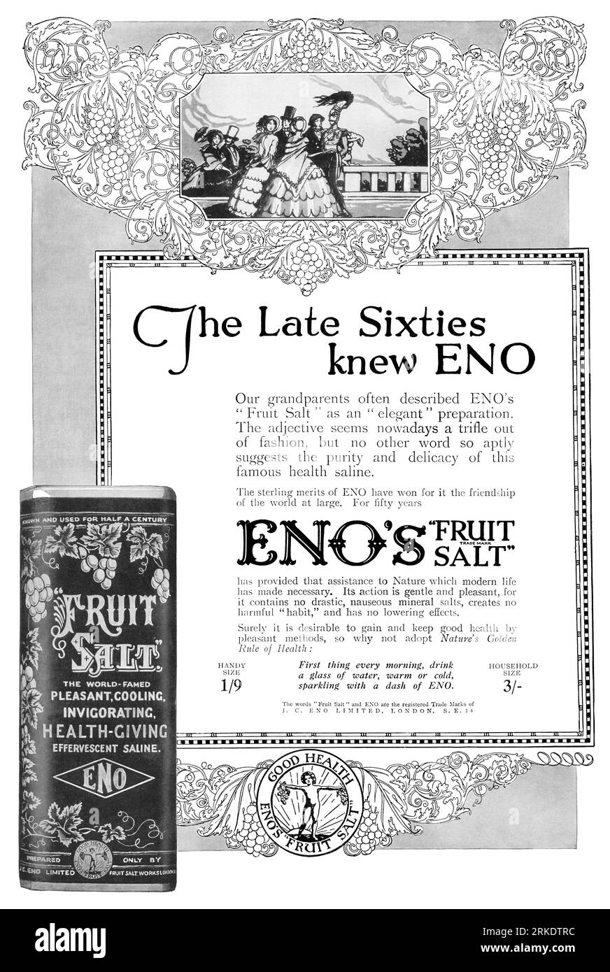 1923 pubblicità britannica per Eno's Fruit Salt. Foto Stock