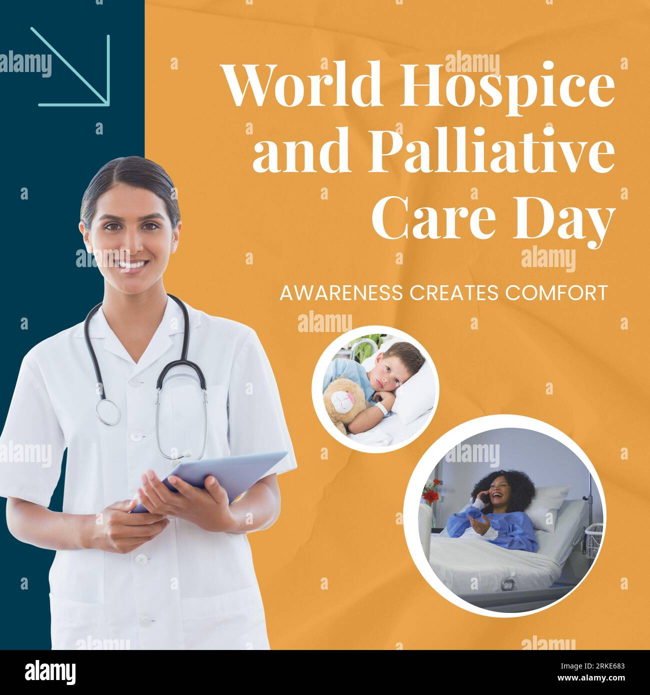 Diversi medici e pazienti con ospizio mondiale e giornata di cure palliative, la consapevolezza crea conforto Foto Stock