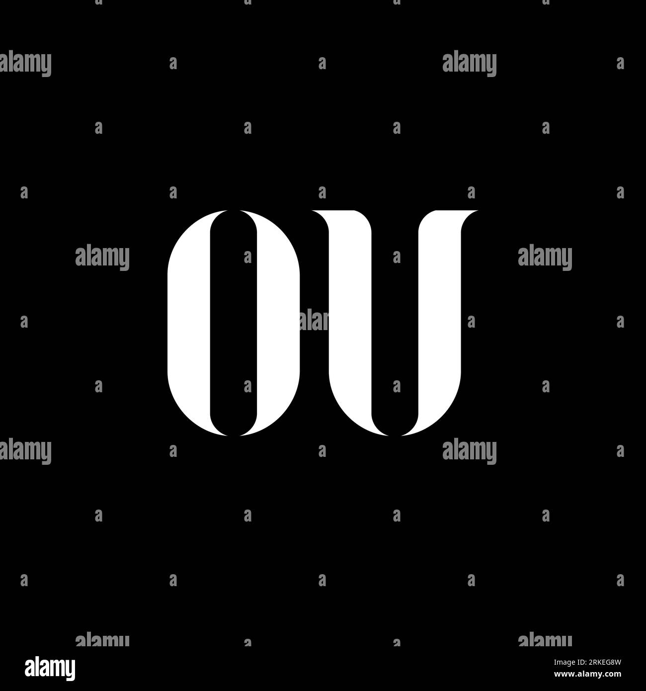 Logo con lettera OU. Logo OU lettera iniziale in maiuscolo colore bianco. Logo OU, design o U. OU, O U Illustrazione Vettoriale
