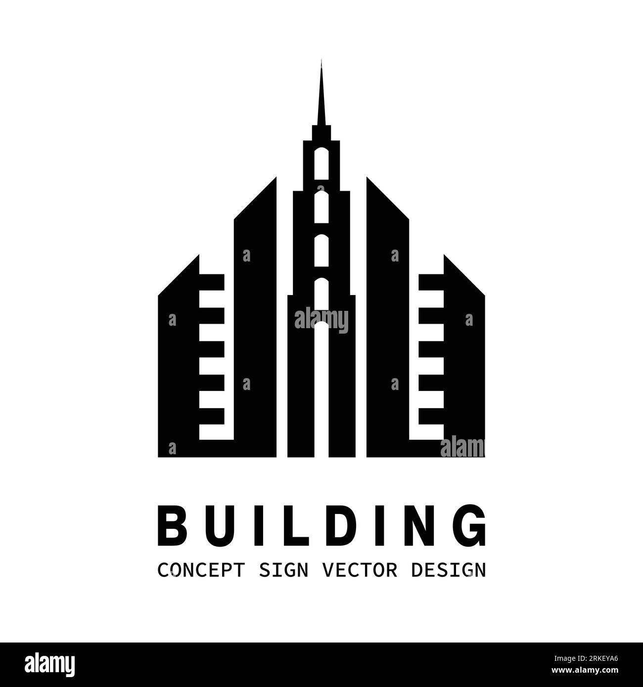 Edificio - logo vettoriale. Segnale immobiliare. Illustrazione del concetto grafico Cityscape. Elemento di progettazione. Illustrazione Vettoriale