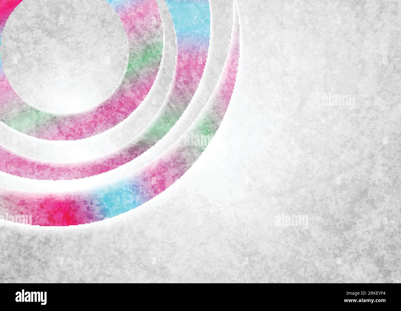 Grunge grey and holographic foil colors neon circles background. Abstract backdrop retro corporate graphic design Illustrazione Vettoriale