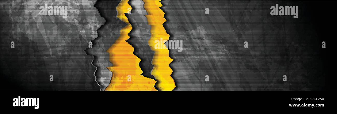 Striscione grunge astratto nero arancione con bordo spezzato. Sfondo intestazione web vettoriale Illustrazione Vettoriale