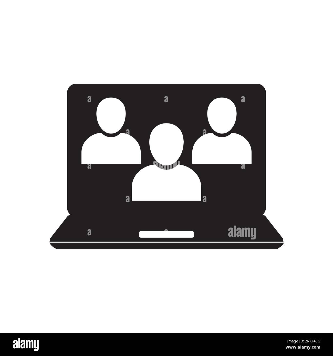 Icona del glifo di meetup online. Riunione di lavoro in team con collaborazione di squadra. Comunicazione per le startup aziendali. Gruppo di lavoro a distanza. Pittogramma piatto. VECTO Illustrazione Vettoriale