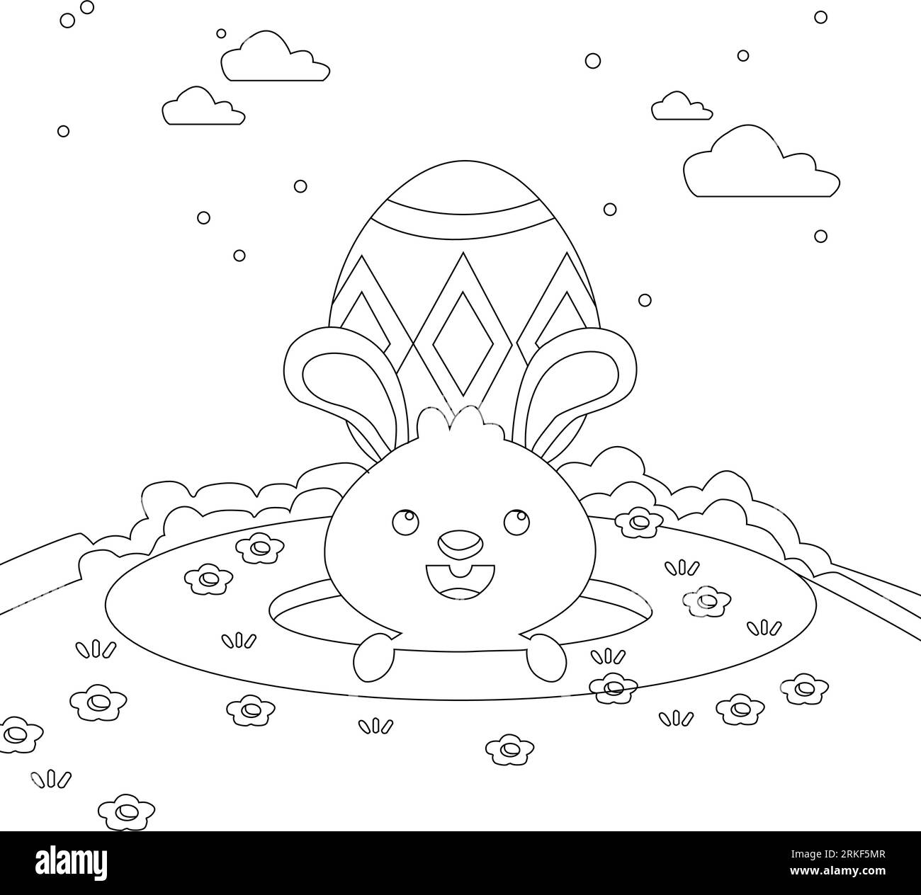 Coniglio pasquale con uovo pasquale. Illustrazione vettoriale in bianco e nero per colorare il libro. Perfetto per i bambini. Illustrazione Vettoriale