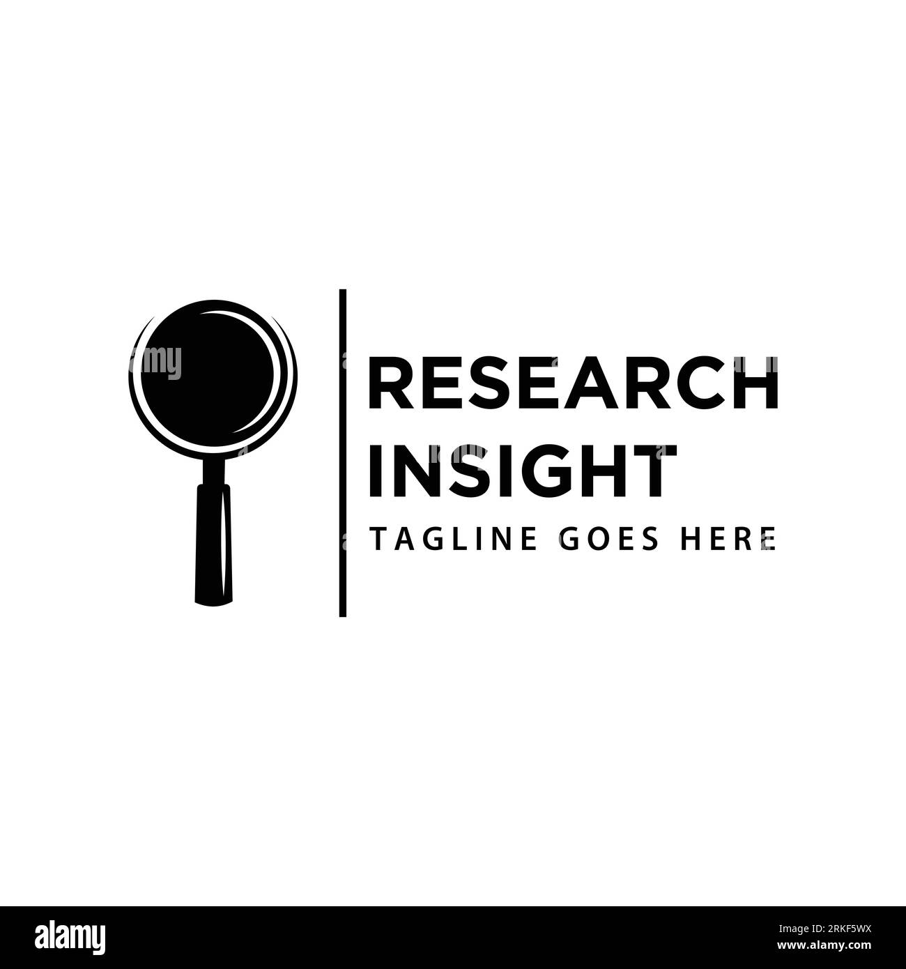 Modello vettore icona logo Research InSight. Logo di ricerca con lente di ingrandimento semplice ed elegante. Illustrazione Vettoriale