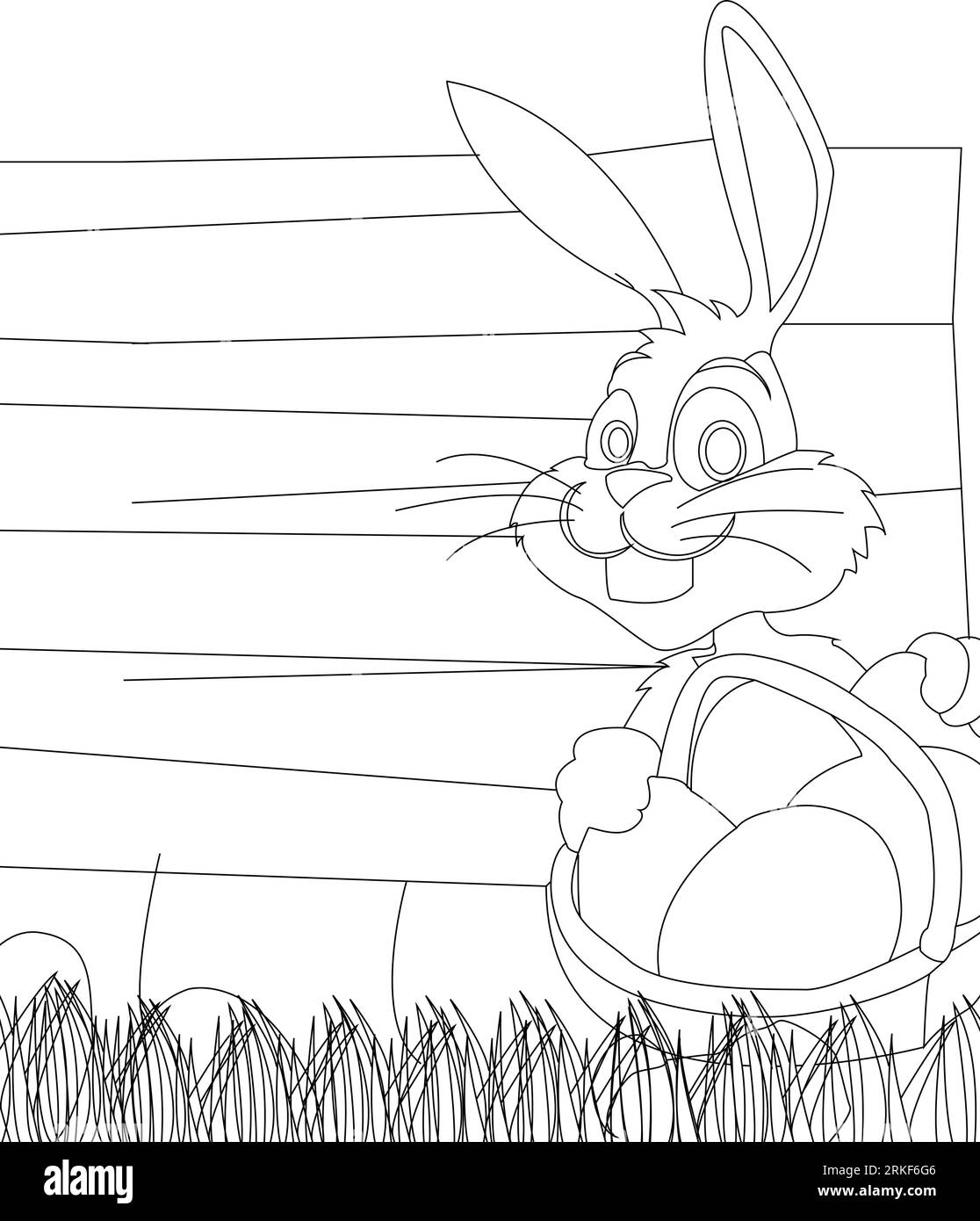 Coniglio pasquale con uovo pasquale. Illustrazione vettoriale in bianco e nero per colorare il libro. Perfetto per i bambini. Illustrazione Vettoriale