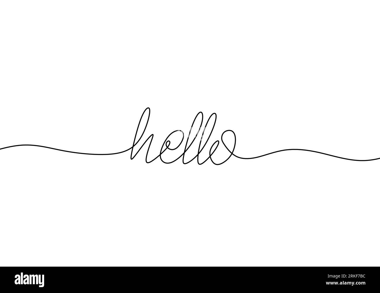 HELLO handwritten inscription. Hand drawn lettering. calligraphy. One line drawing of phrase. Continuous black line drawing word Hello. Minimalist hel Illustrazione Vettoriale