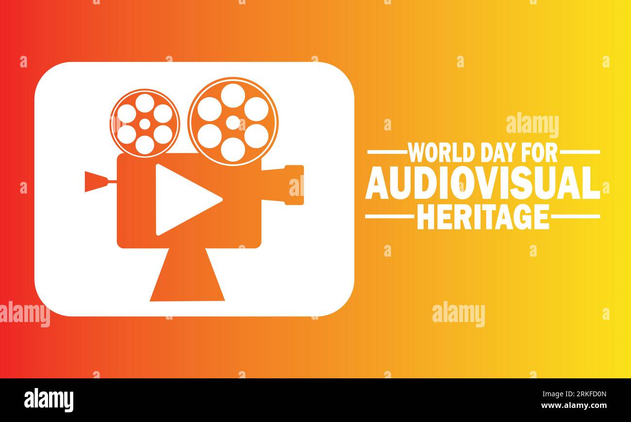 Giornata Mondiale per il patrimonio audiovisivo su sfondo arancione e rosso. Illustrazione vettoriale Illustrazione Vettoriale