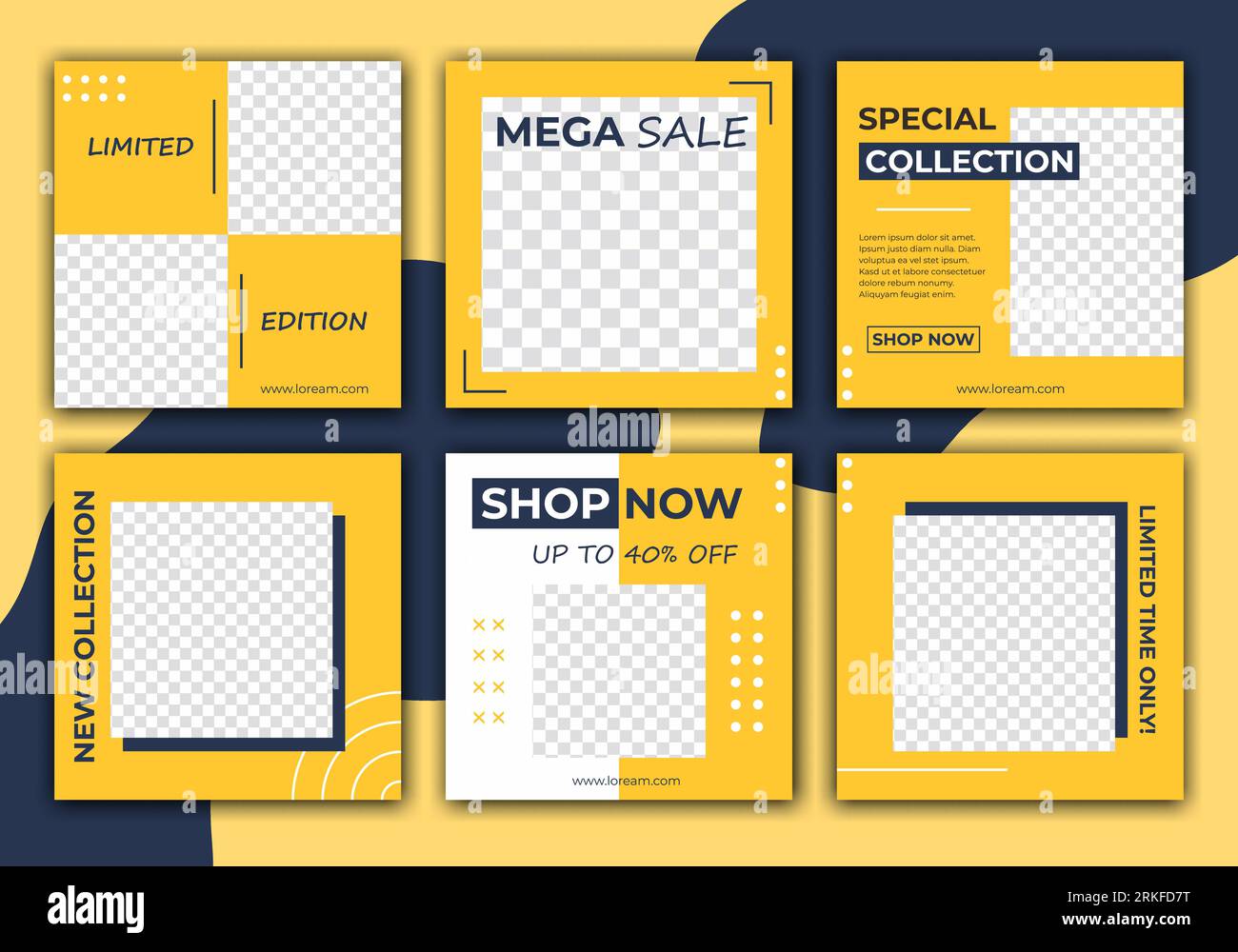 Post di modelli modificabili per annunci sui social media. Colore di sfondo blu scuro e giallo con linea a strisce. Chiunque può utilizzare questo design in modo semplice. Elegante S Illustrazione Vettoriale