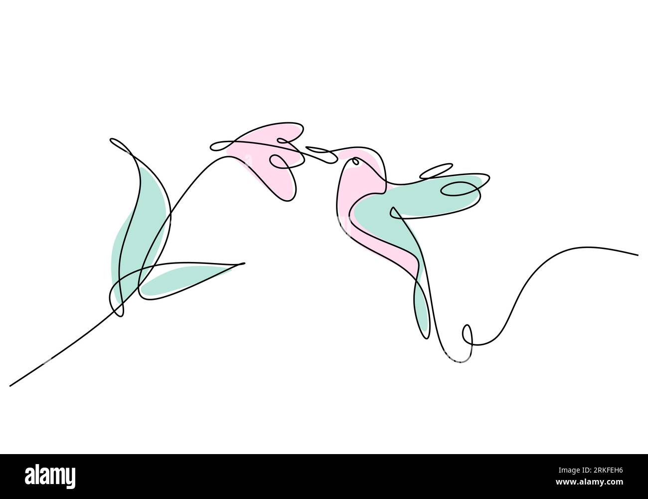 Continuous one line drawing of flying bird and flower. minimalism style vector illustration. Illustrazione Vettoriale