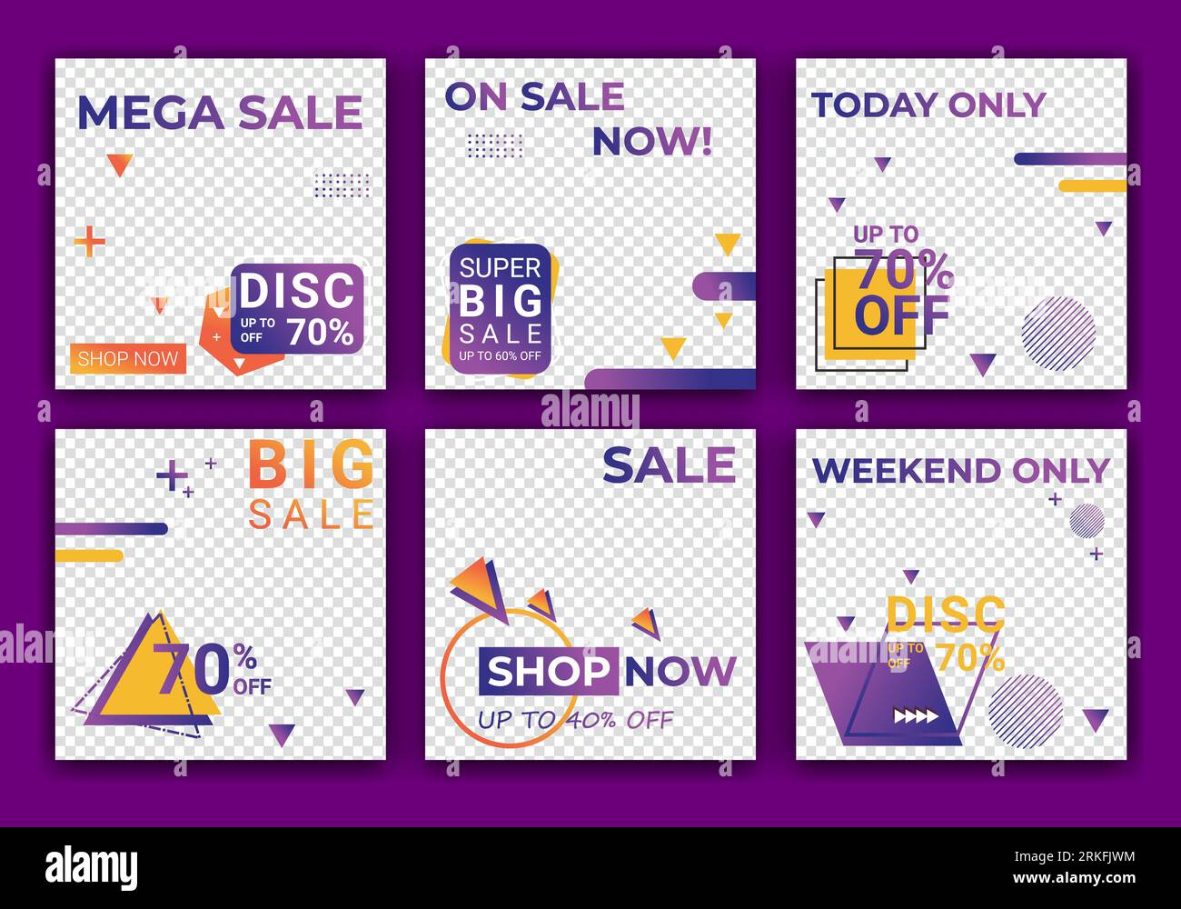 Raccolta di feed sui social media post vendita minimalista su sfondo quadrato con montatura moderna di colore viola. Chiunque può utilizzare questo design in modo semplice. Elegante S Illustrazione Vettoriale